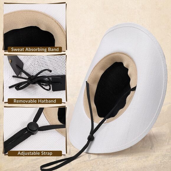 6341 Cowboy Cowgirl Hats For Men Women 2 Pack Hatbands Straw Hat Wide Brim main image 4